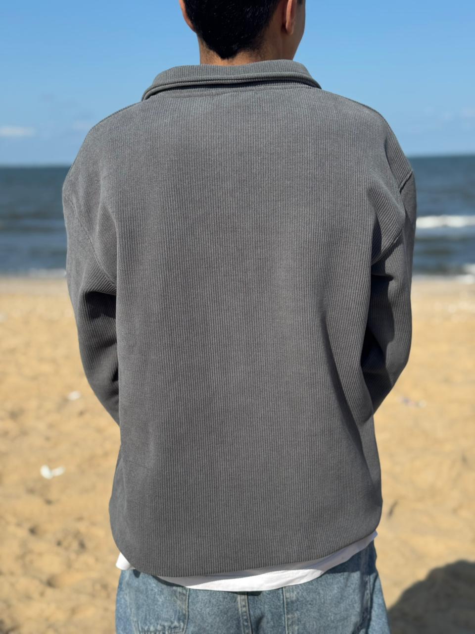Dark grey velvet quarter zipper