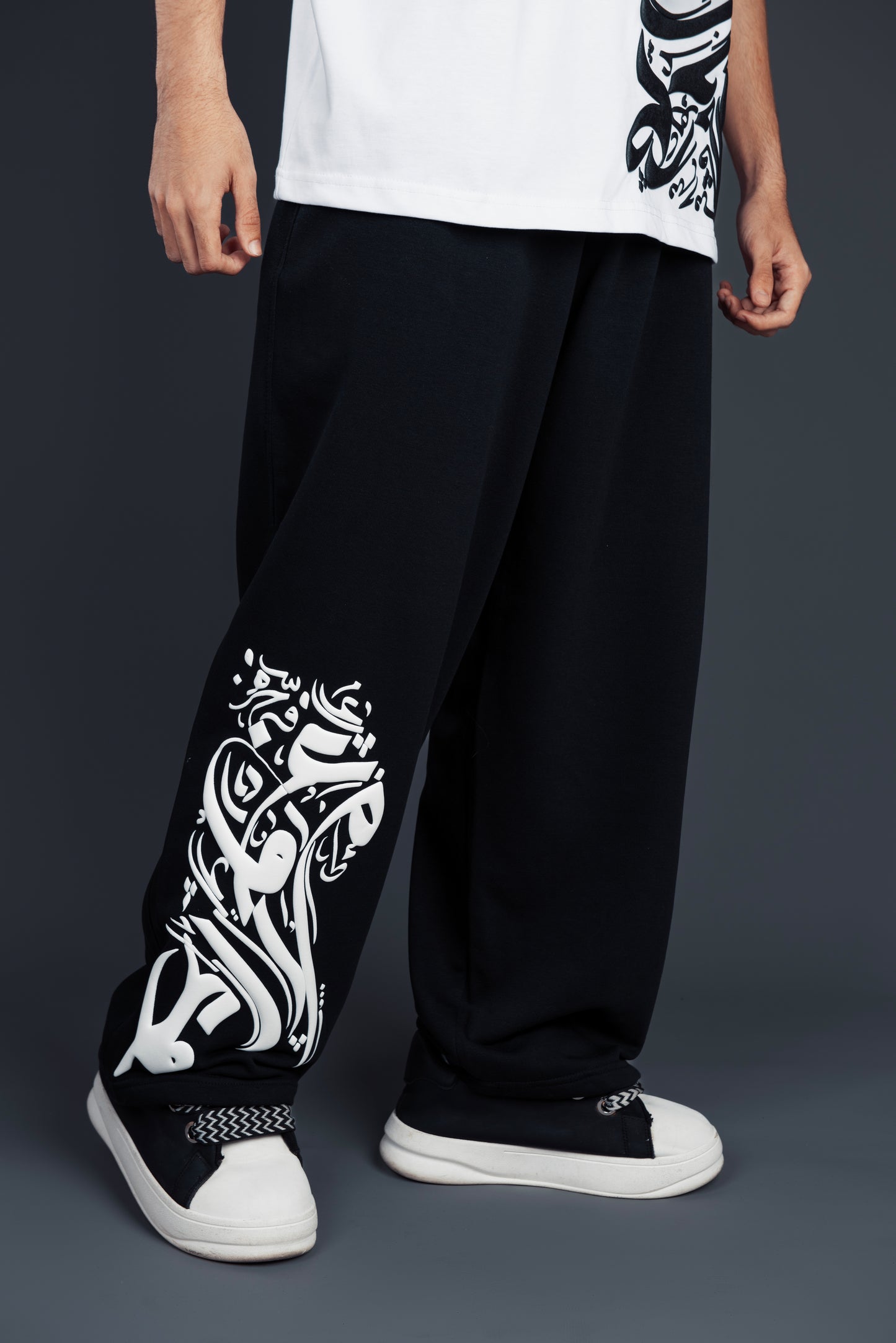 Arabian calligraphy Black wide leg pants