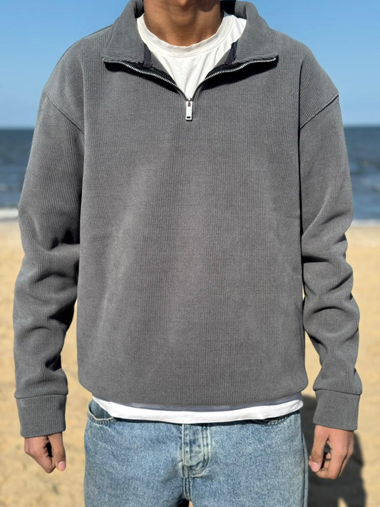 Dark grey velvet quarter zipper